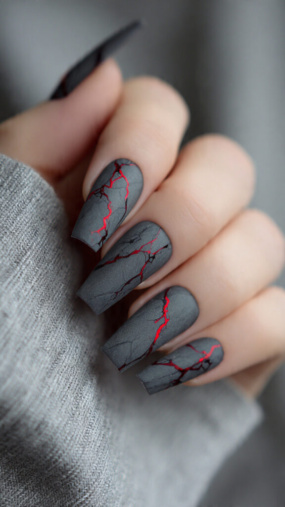 16 matte gray coffin nails with vein like