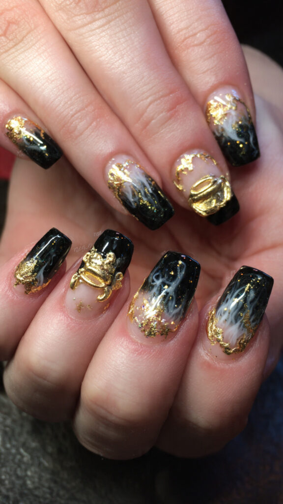 20 gold trimmed witch cauldron nails with