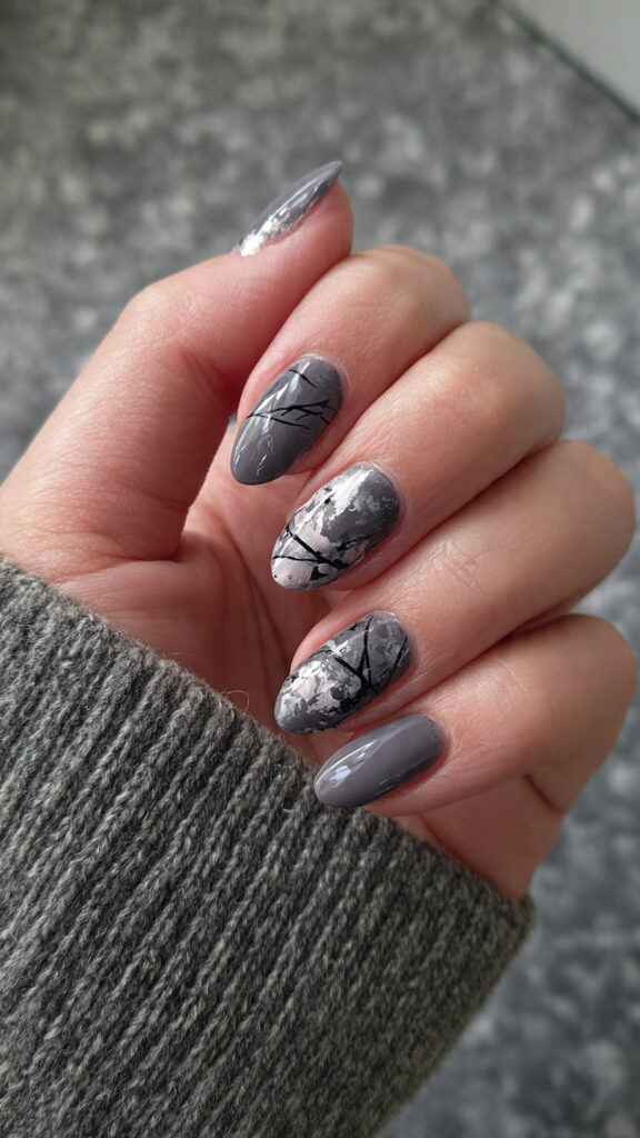 Jason Mask and Scratch Art on Grey Nails