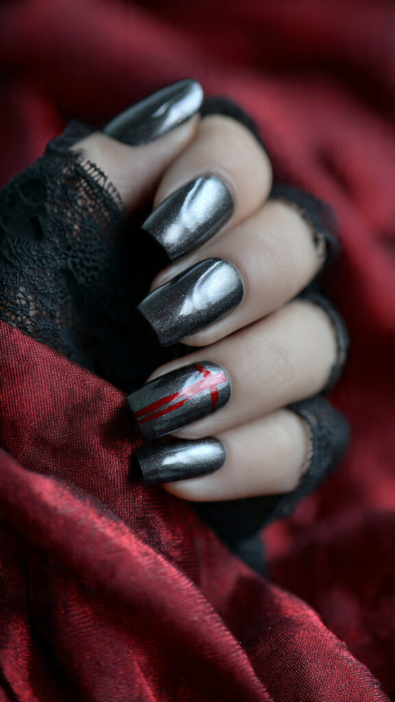 25 gunmetal chrome square nails metallic gunmetal