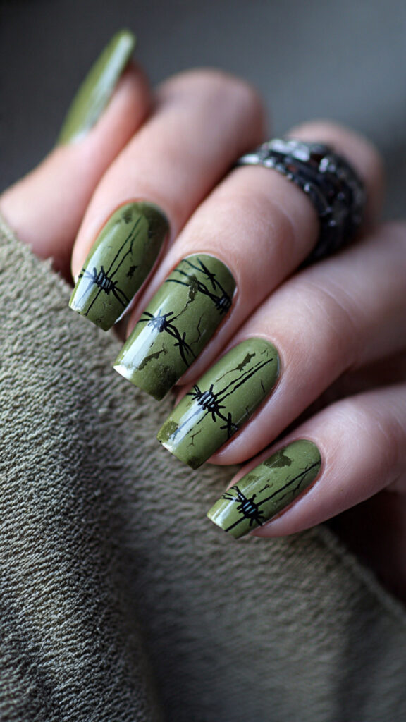 27 army green nails with barbed wire