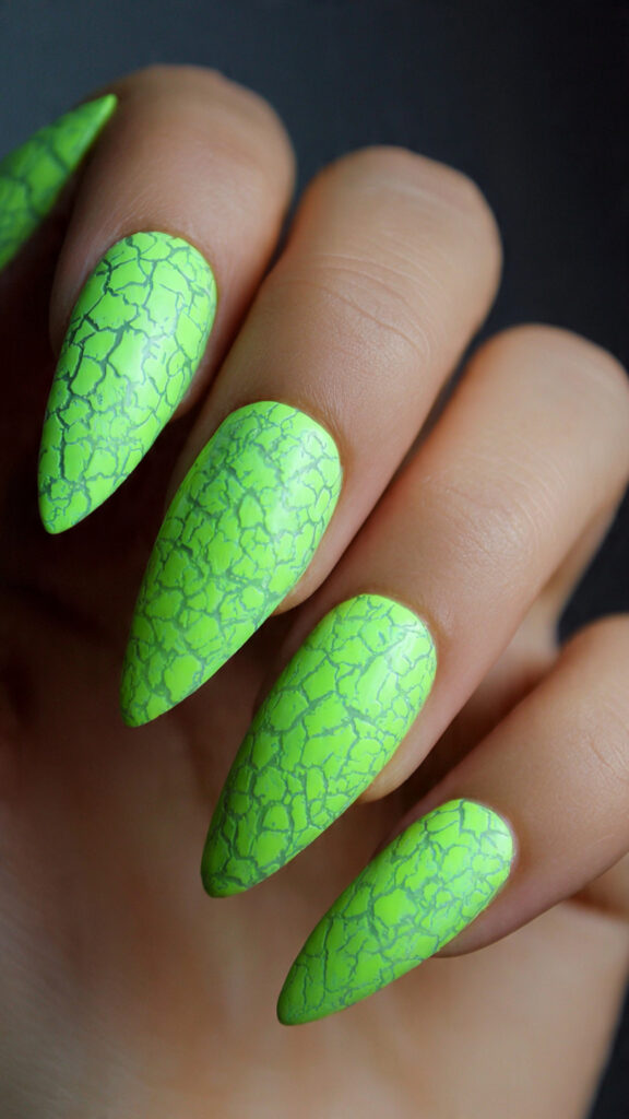 29 neon green cracked skin nails bright green