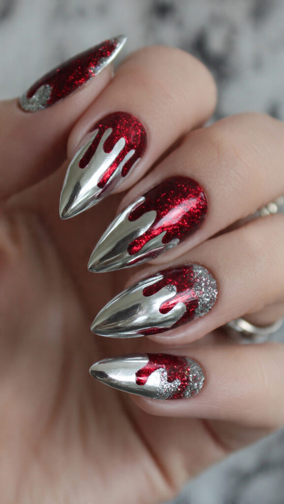 Chrome Silver and Blood Red Stiletto Drips