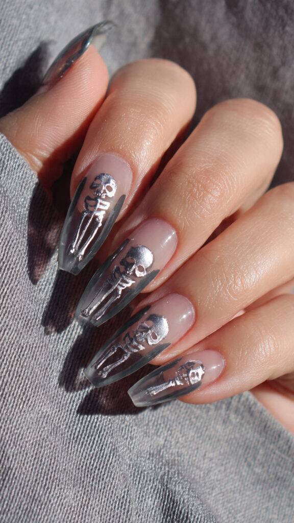 31 sheer skeleton nail art on base