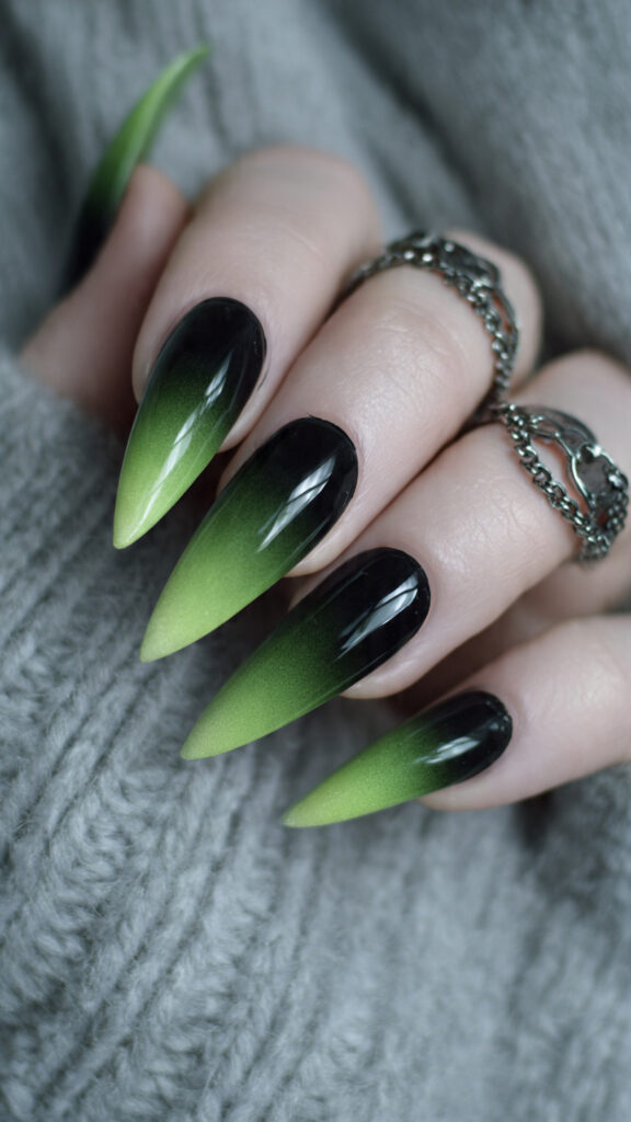 5 long green to black ombre claws 1