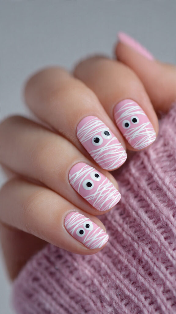 Pink Wrapped Mummy Nails