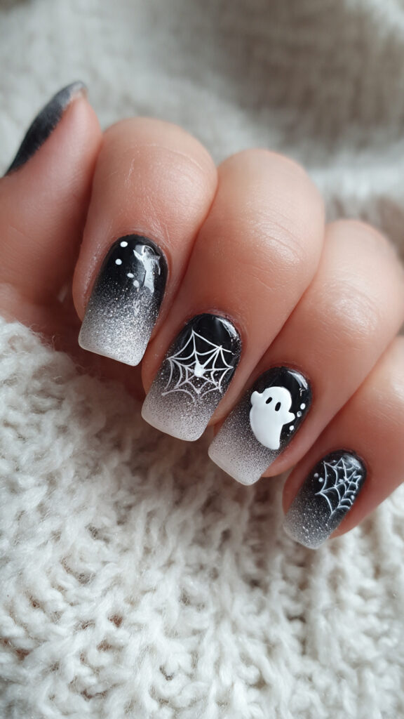 20 Spooky Nails to Try This Halloween: Creepy, Cute, and Stylish Ideas 10 9 glossy ombre square nails with cute