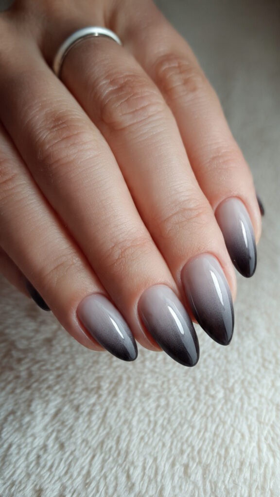 Black to Grey Ombre Almond Nails