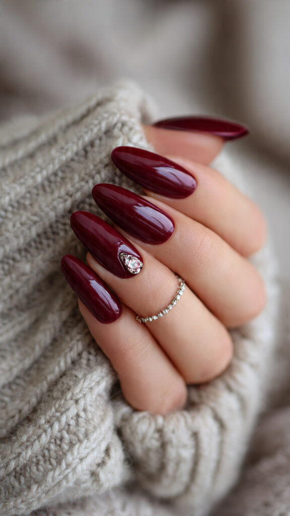 Burgundy Gloss Nails With a Keyhole Accent