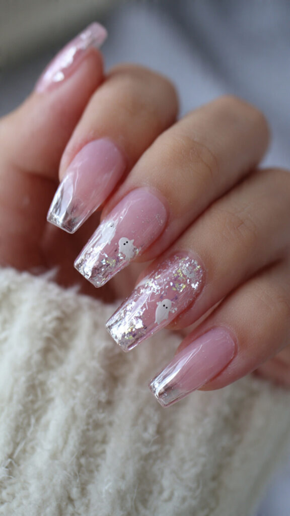 Pink Clear Ghost Coffin Nails