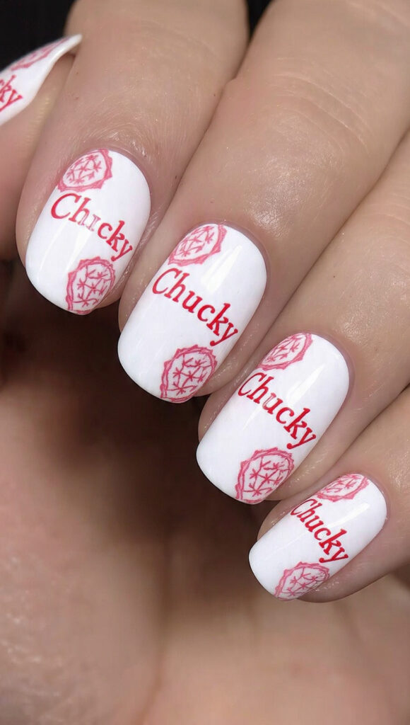 31 Chucky Nails That Are Creepy, Fun, and Perfect for Halloween 10 create exactly this type of the nails 34