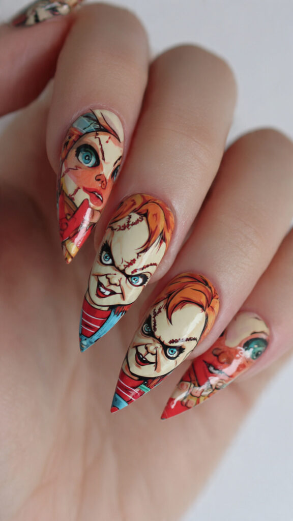 31 Chucky Nails That Are Creepy, Fun, and Perfect for Halloween 25 create exactly this type of the nails 44