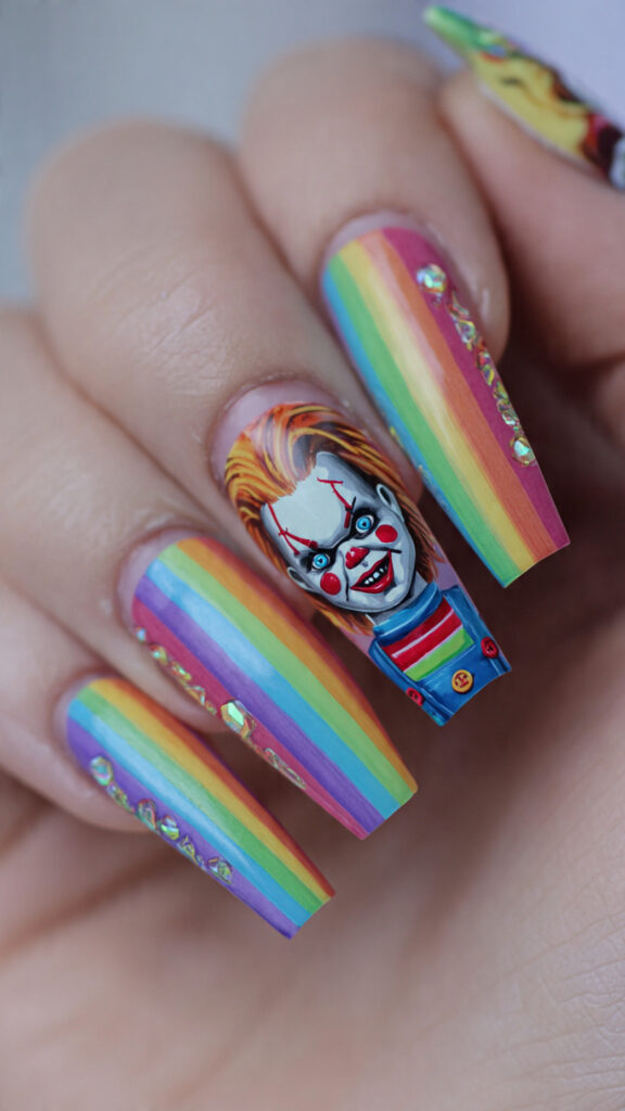 31 Chucky Nails That Are Creepy, Fun, and Perfect for Halloween 27 create exactly this type of the nails 45