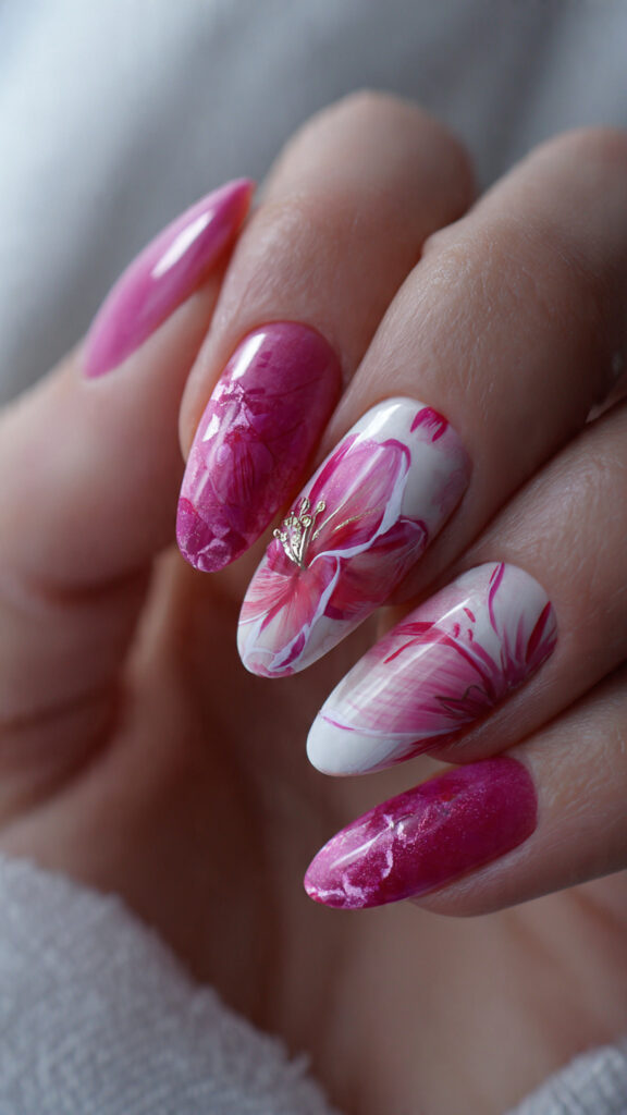 Pink Ombre Bat Almond Nails