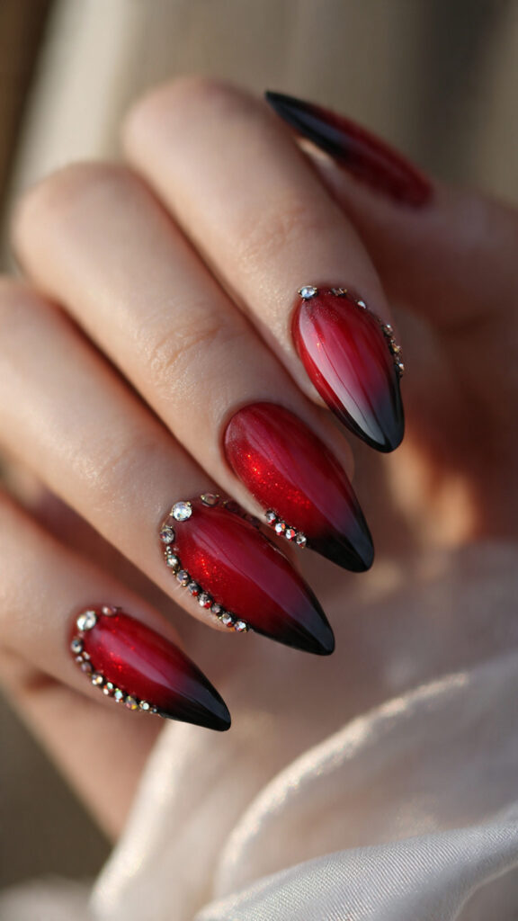 29 Vampire Nails That Are Dark, Chic, and Perfect for Halloween 9 crimson nails with black tips and tiny