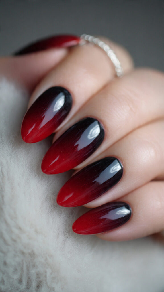 29 Vampire Nails That Are Dark, Chic, and Perfect for Halloween 29 crimson to black flame gradient nails almond