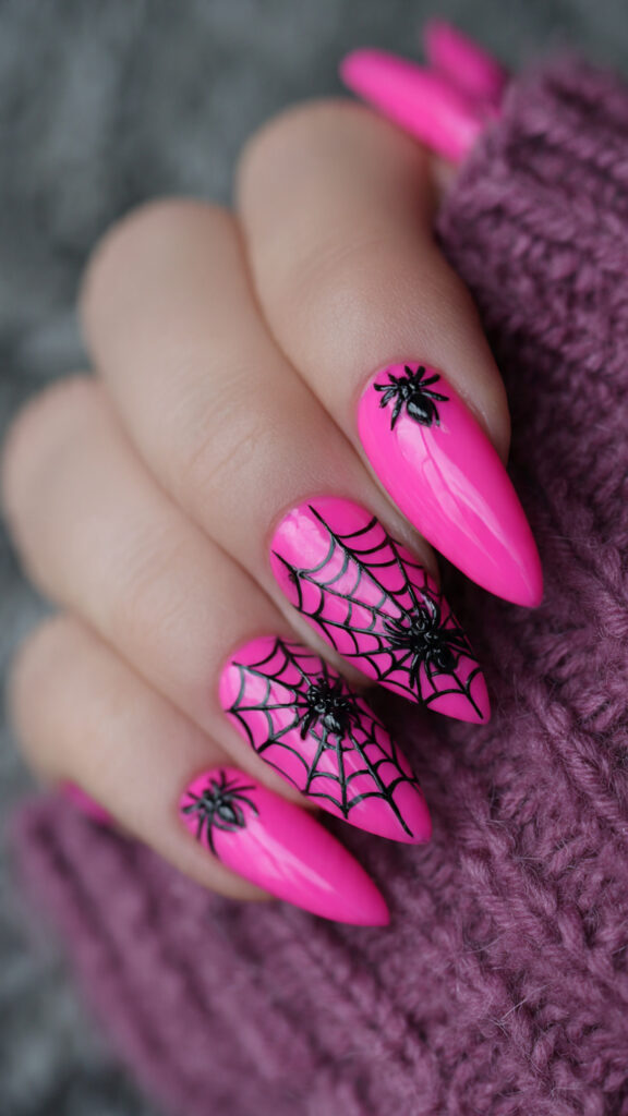 Pink Webbed Stiletto Nails