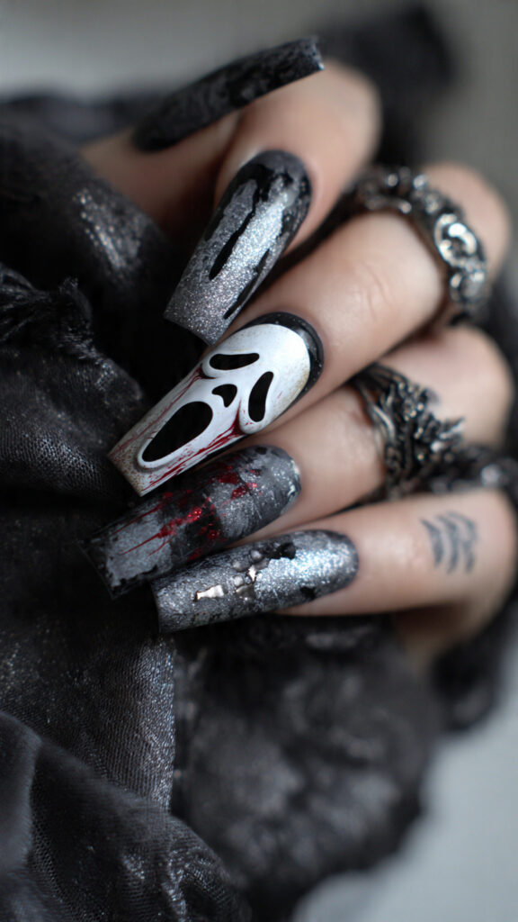 mixed media horror coffin nails with blood