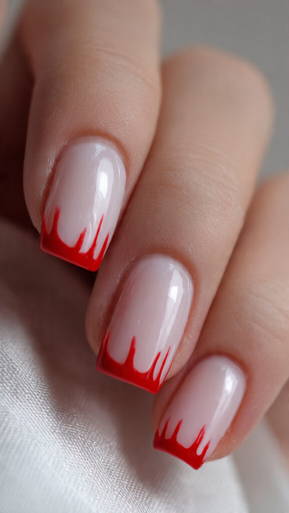 Bloody French Tips on Nude Nails