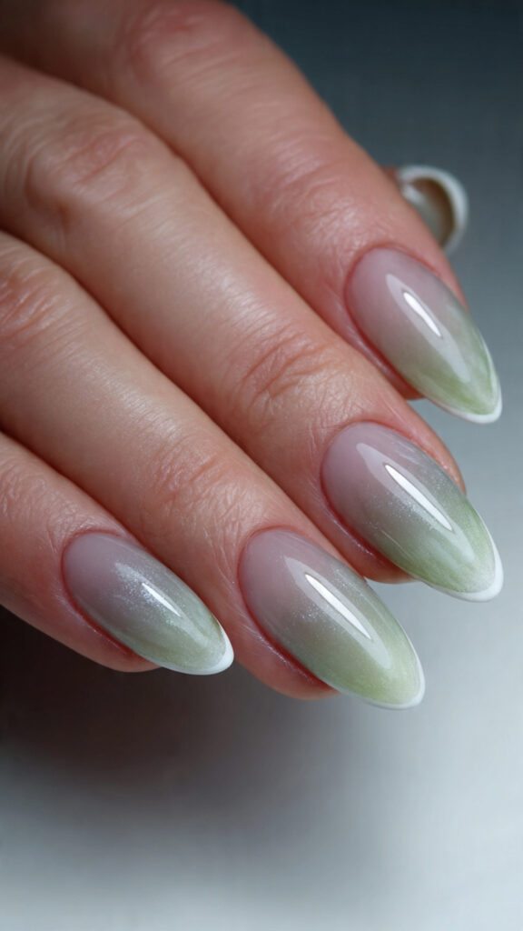 soft green ombre with white french tips