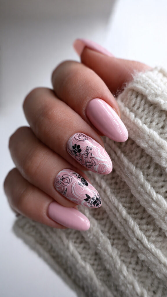 Pink Almond Nails with Blood Splatter Art