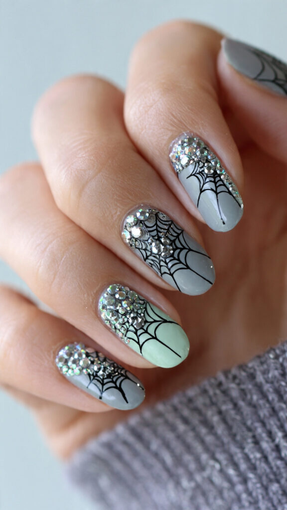 spider web nails with creepy cute bling classic