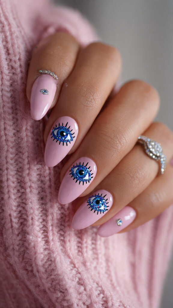 Pink Evil Eye Nails