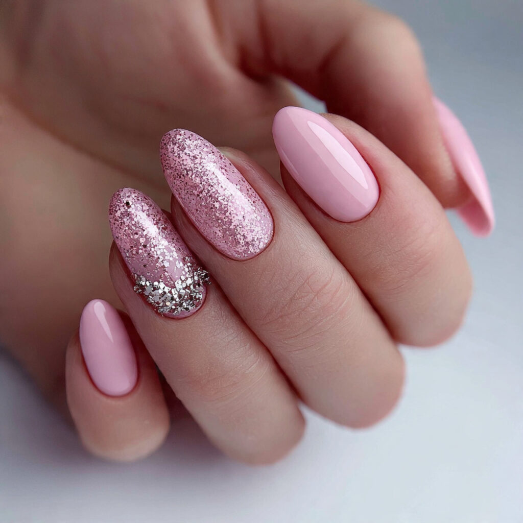 10 pink valentine nails with minimal glitter