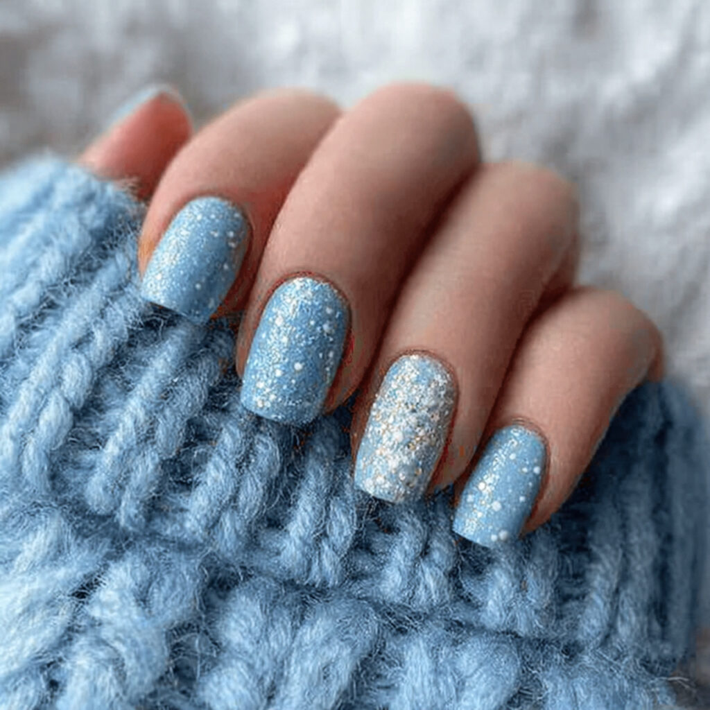 10 powder blue snowfall winter nails powder blue