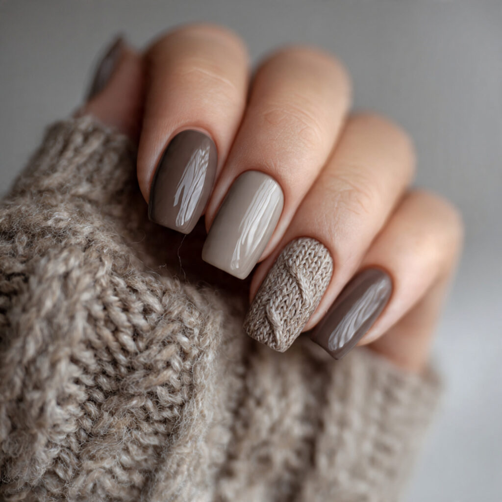 11 cozy neutral january nails in taupe