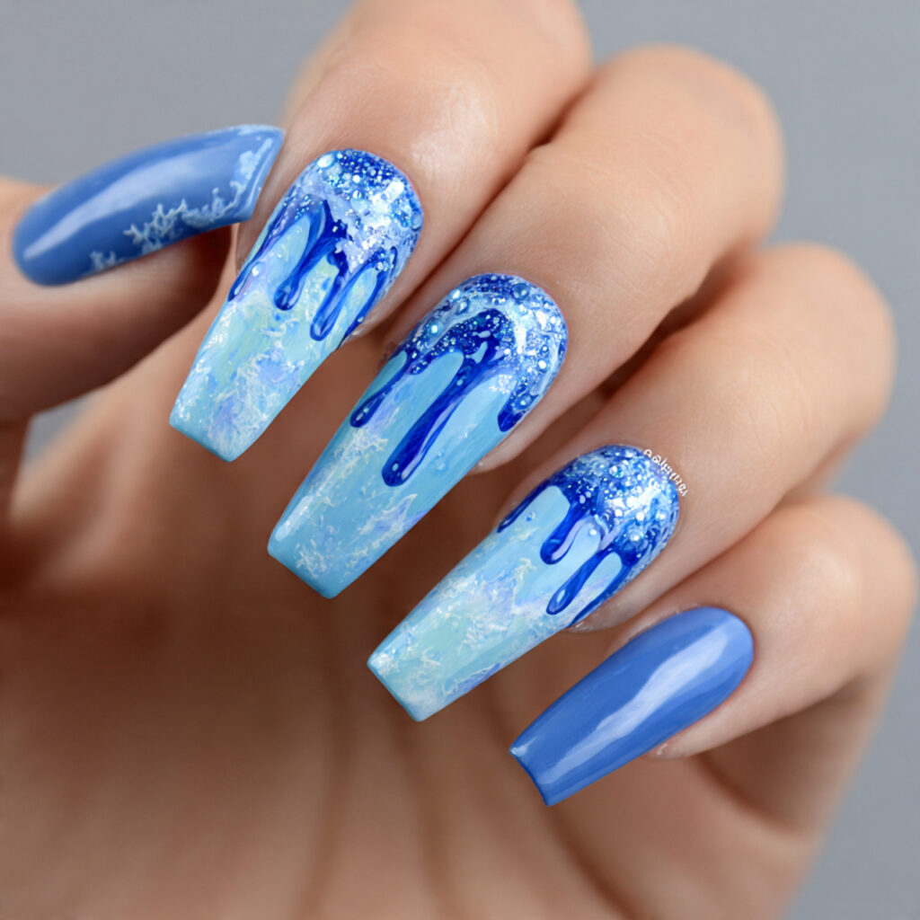 16 arctic drip blue winter coffin nails