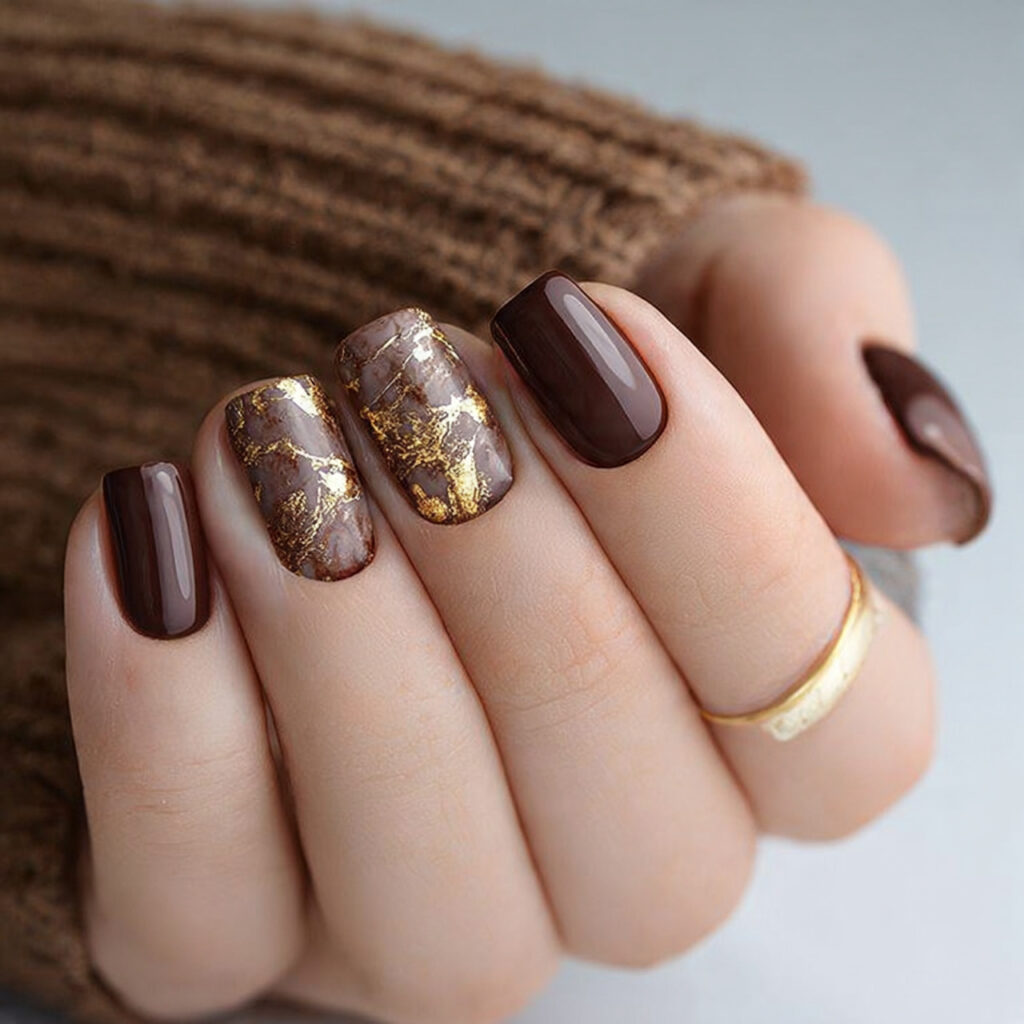 16 brown and gold nails for a