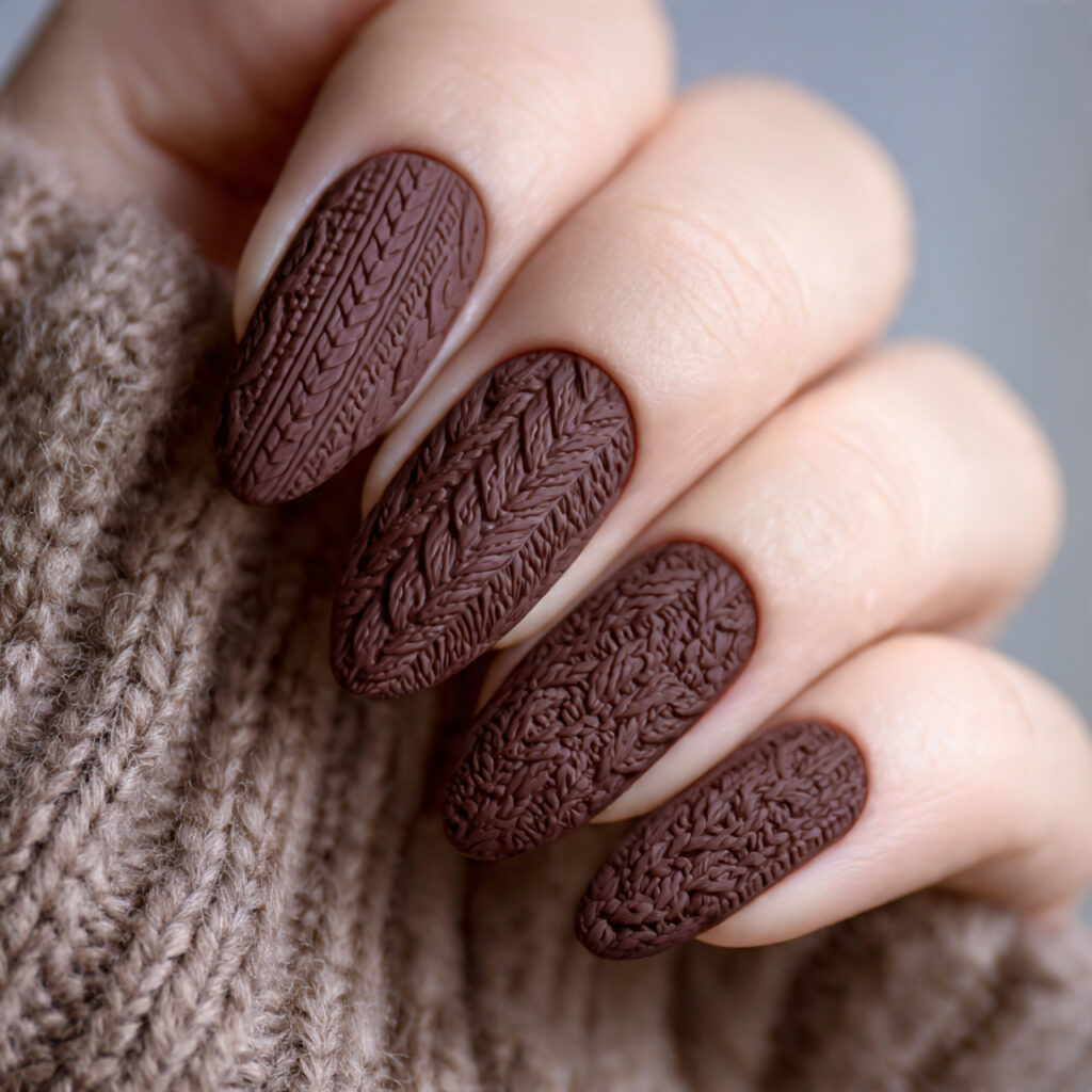 16 cocoa snowfall knit matte nails pin