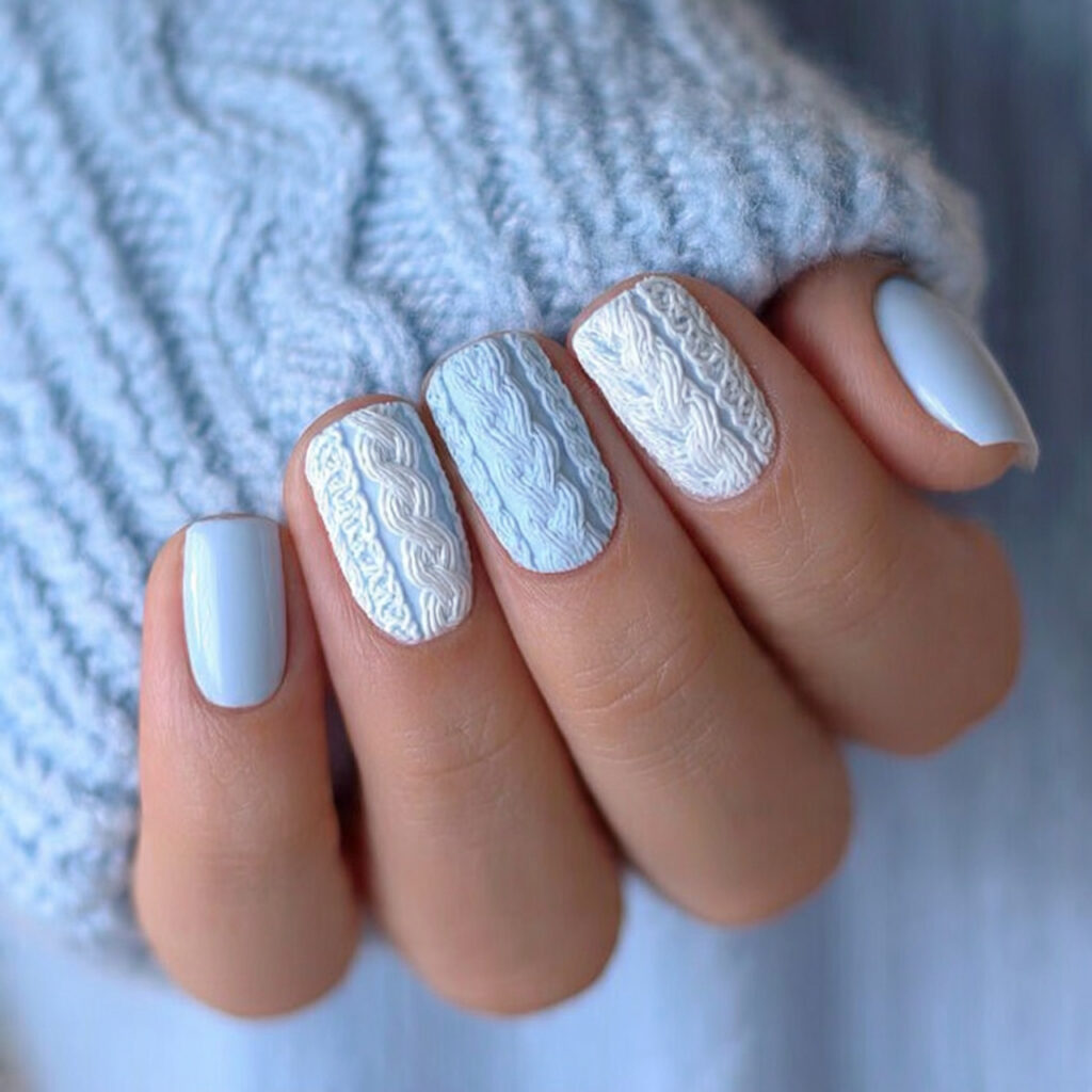 16 frosted cable knit icy blue nails cable