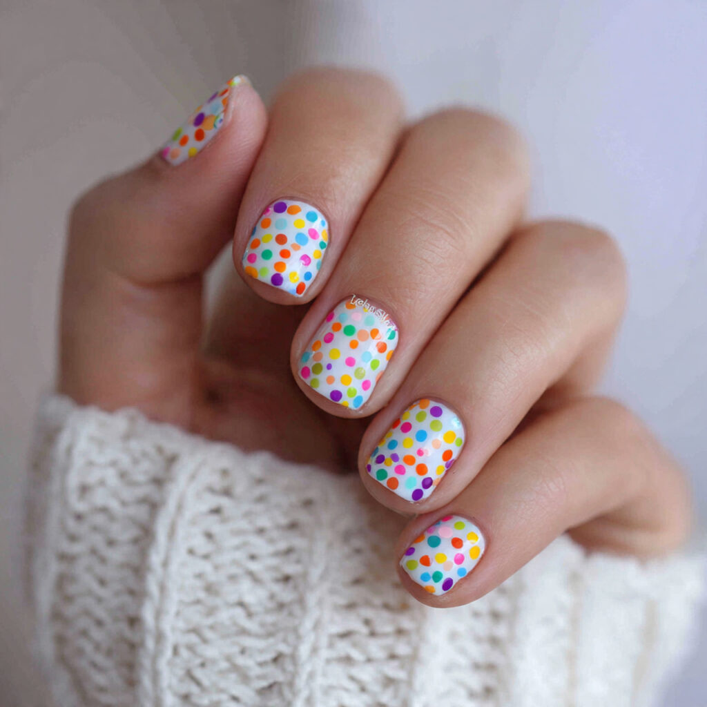 16 rainbow dot short nails for a