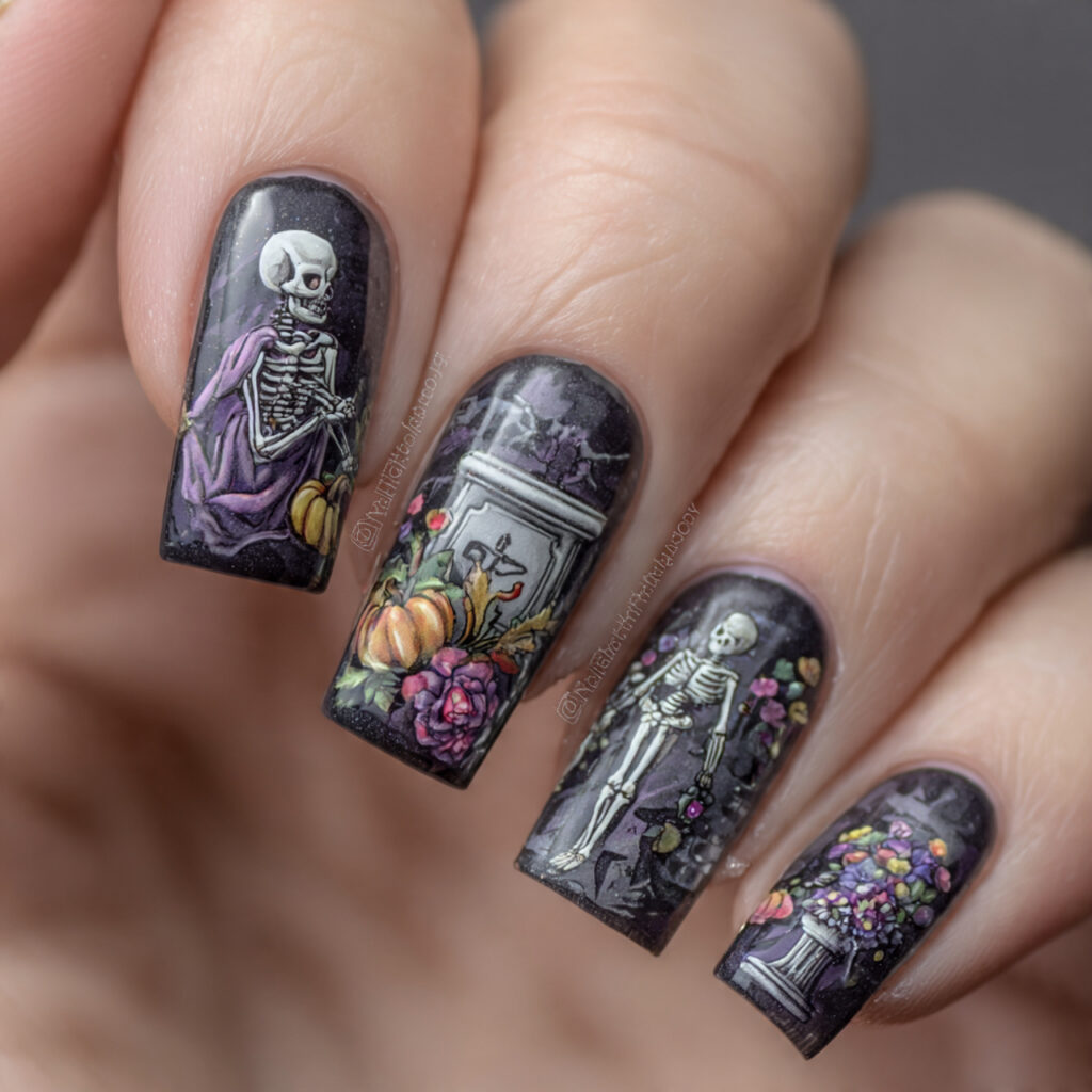 16 skeleton nail art for a creepy