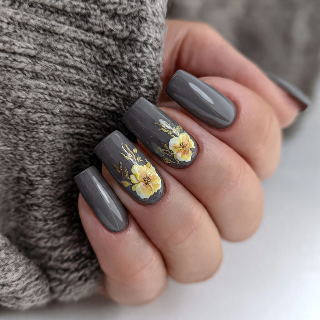 25 Fall Nail Ideas to Try This Season for a Cute, Cozy Look 17 16 smoky gray nails with simple accent