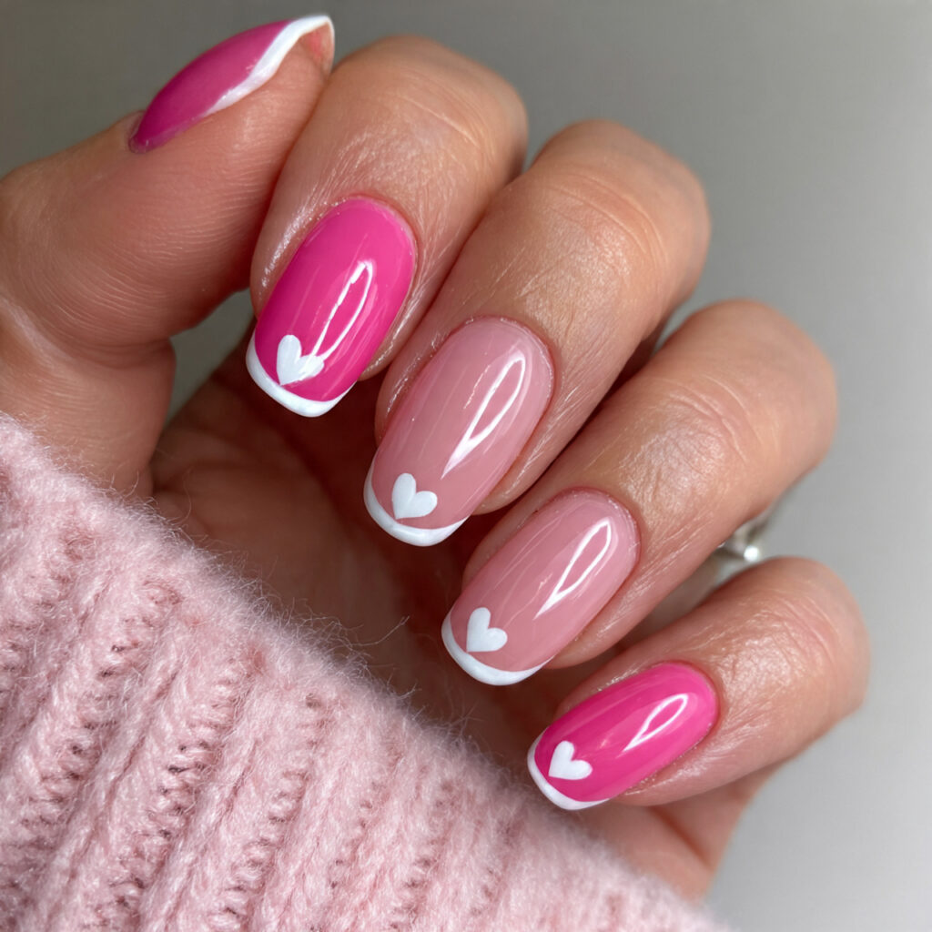 20 pink valentine nails with heart french 1