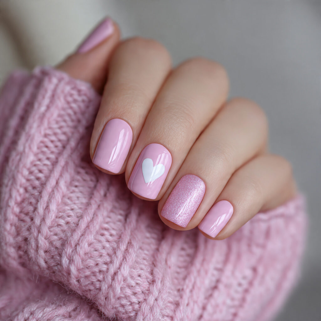 21 pale pink valentine nails with a