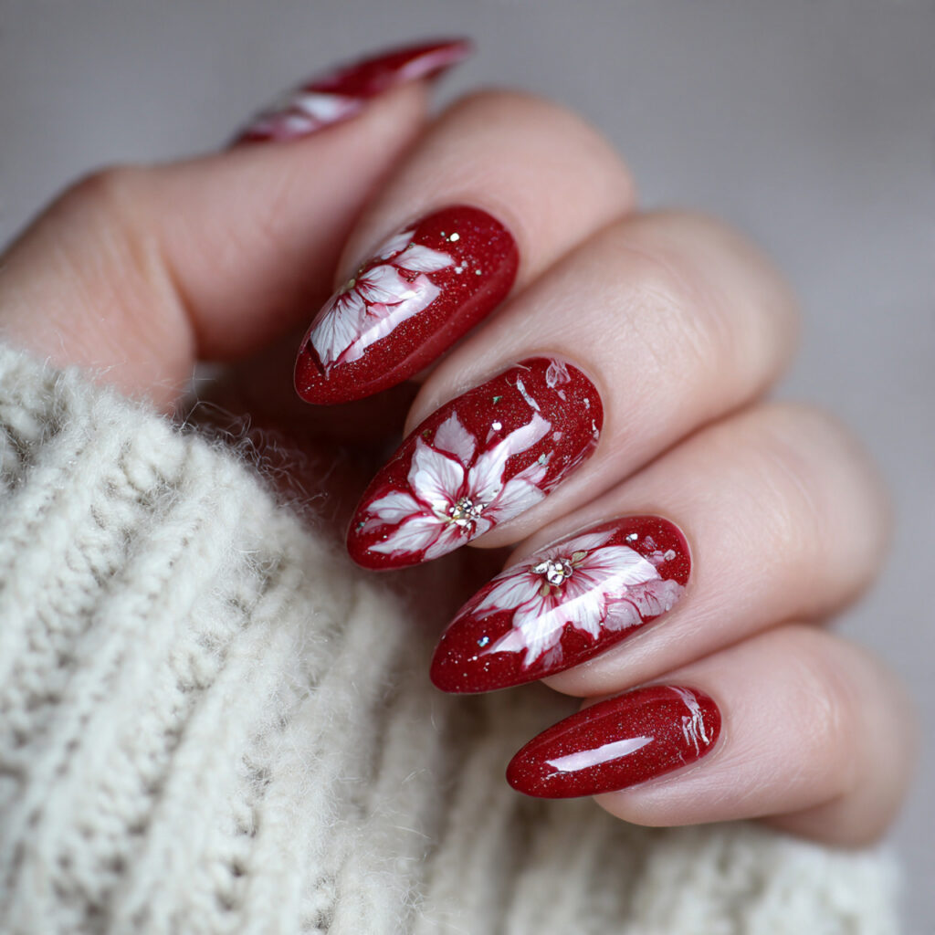3d poinsettia nails with raised petals and