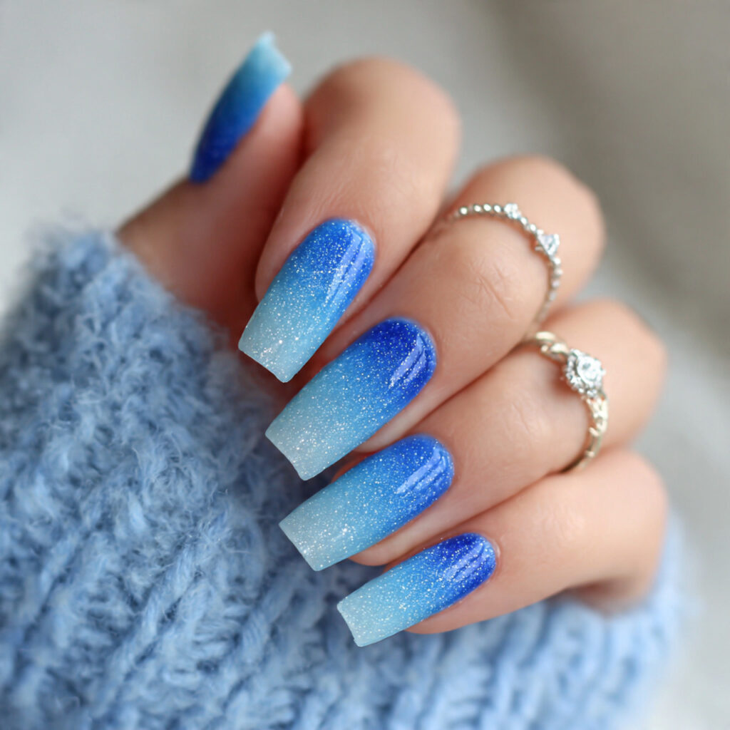 5 icy crystal blue ombre nails