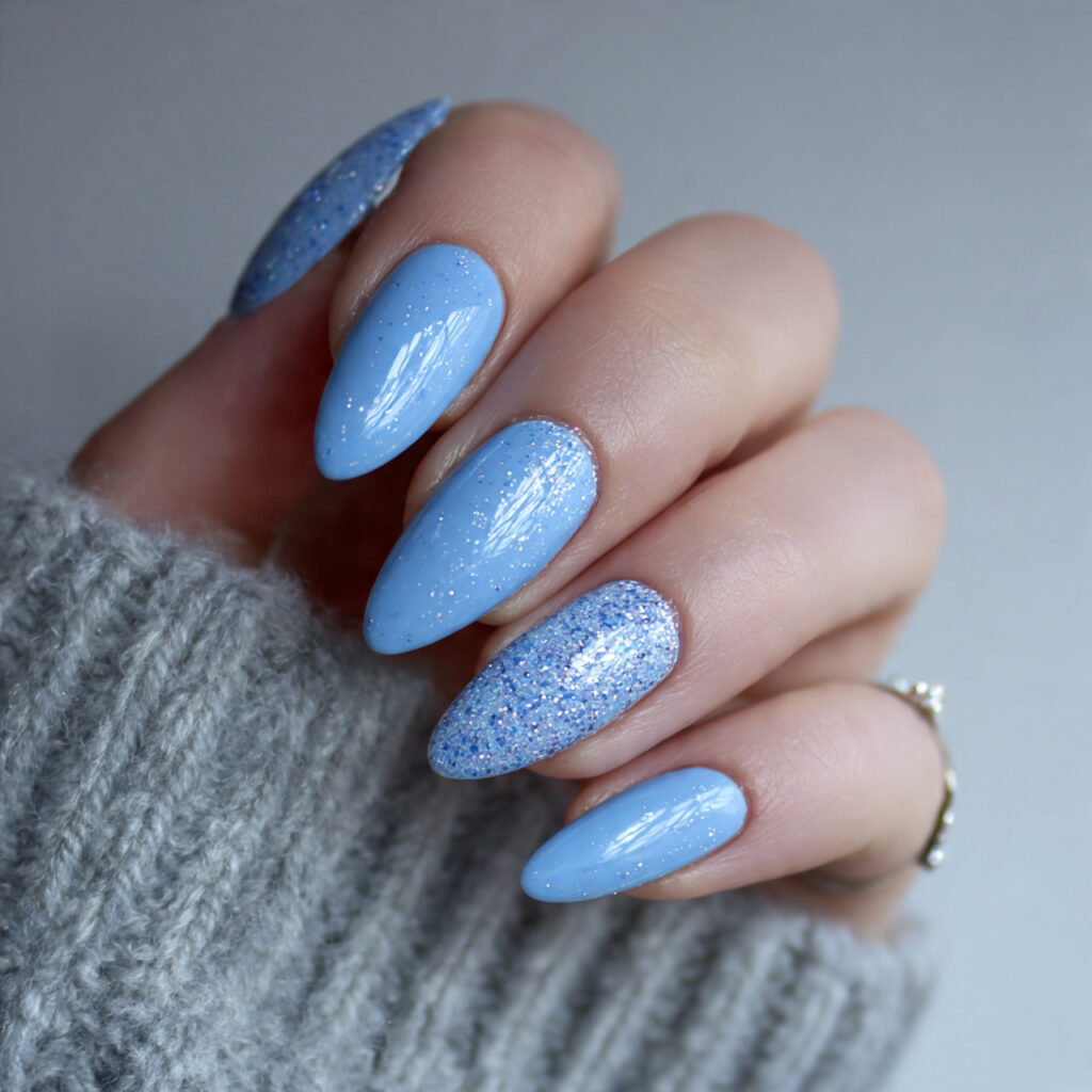 7 icy blue january nails with glossy