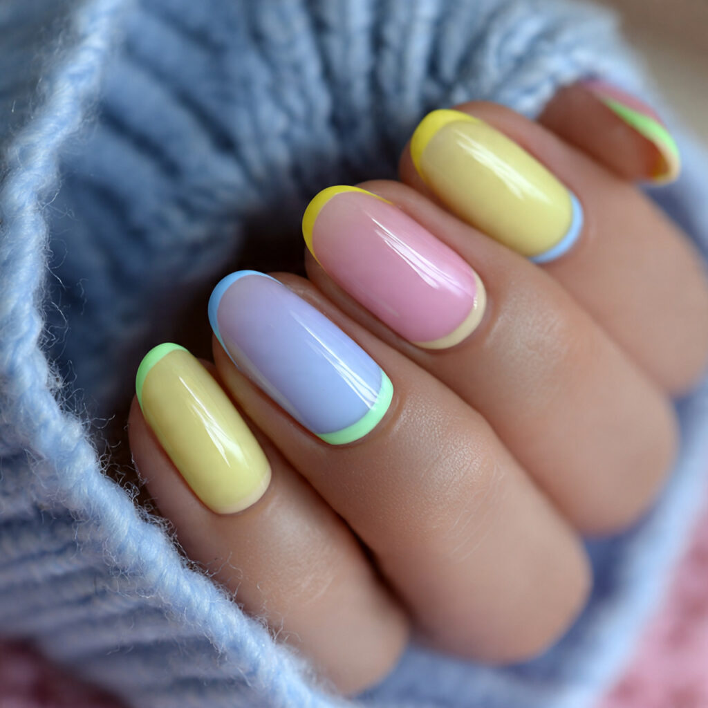 8 pastel rainbow tip nails with butter