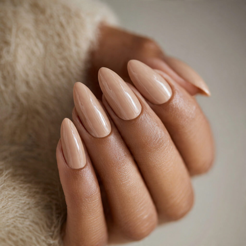 a close up of elegant almond shaped nails painted 1