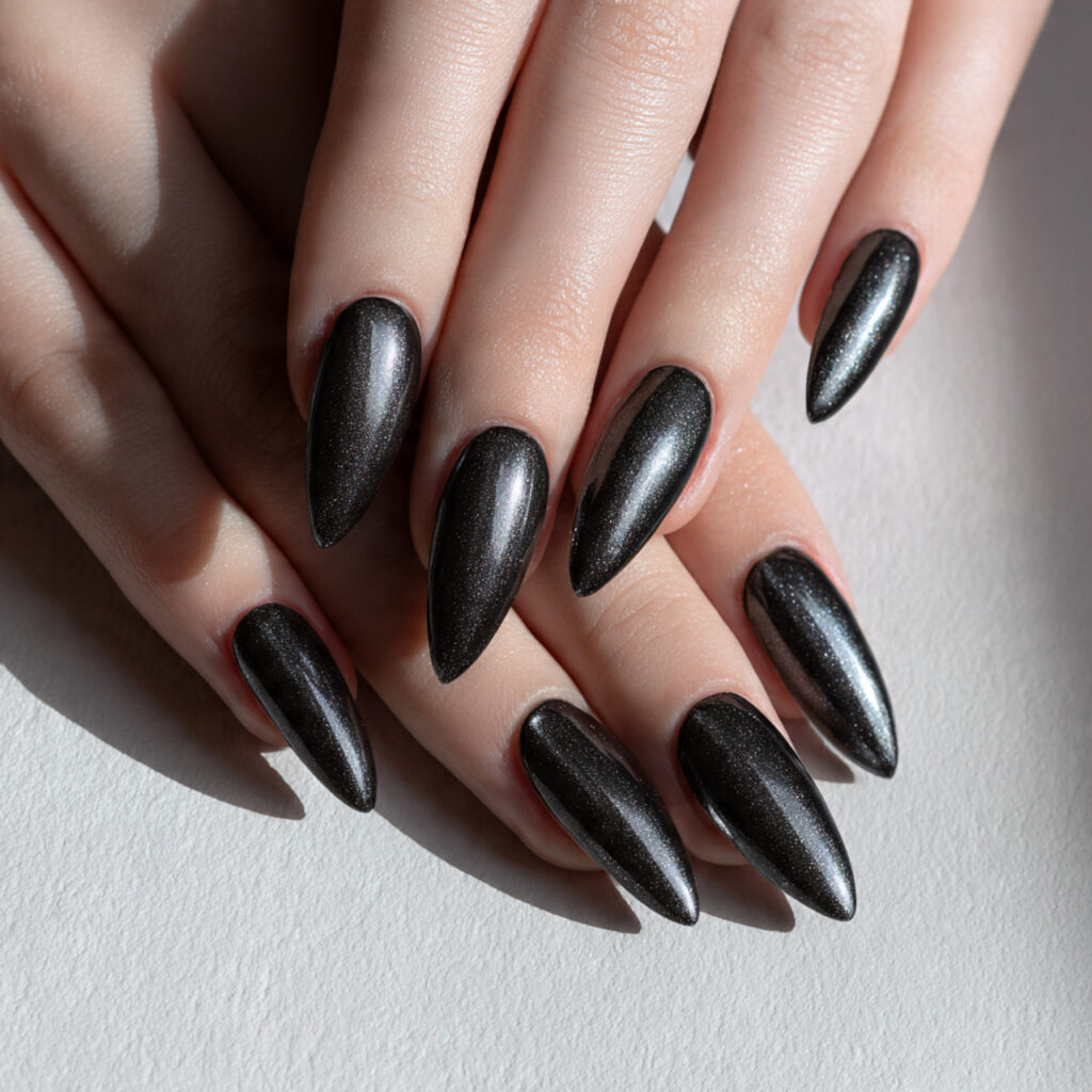 20 Trendy Chrome Nail Ideas to Make Your Nails Shine 14 a set of coffin and almond shaped nails