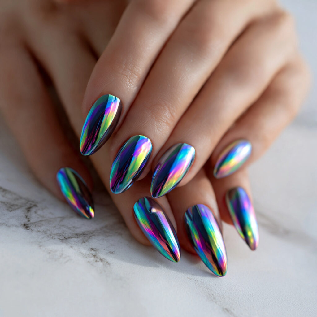 20 Trendy Chrome Nail Ideas to Make Your Nails Shine 21 a set of long nails on well groomed 1