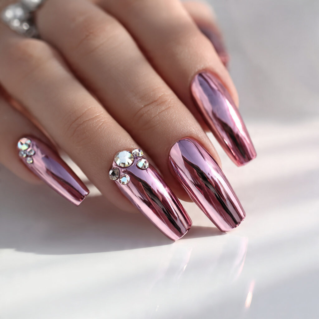 20 Trendy Chrome Nail Ideas to Make Your Nails Shine 10 a set of long nails on well groomed