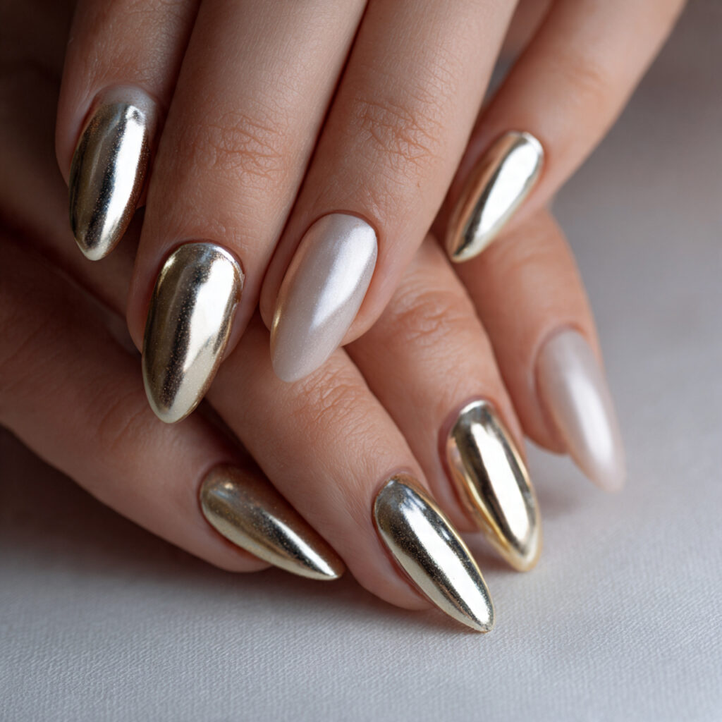 20 Trendy Chrome Nail Ideas to Make Your Nails Shine 8 a set of nails on well groomed hands