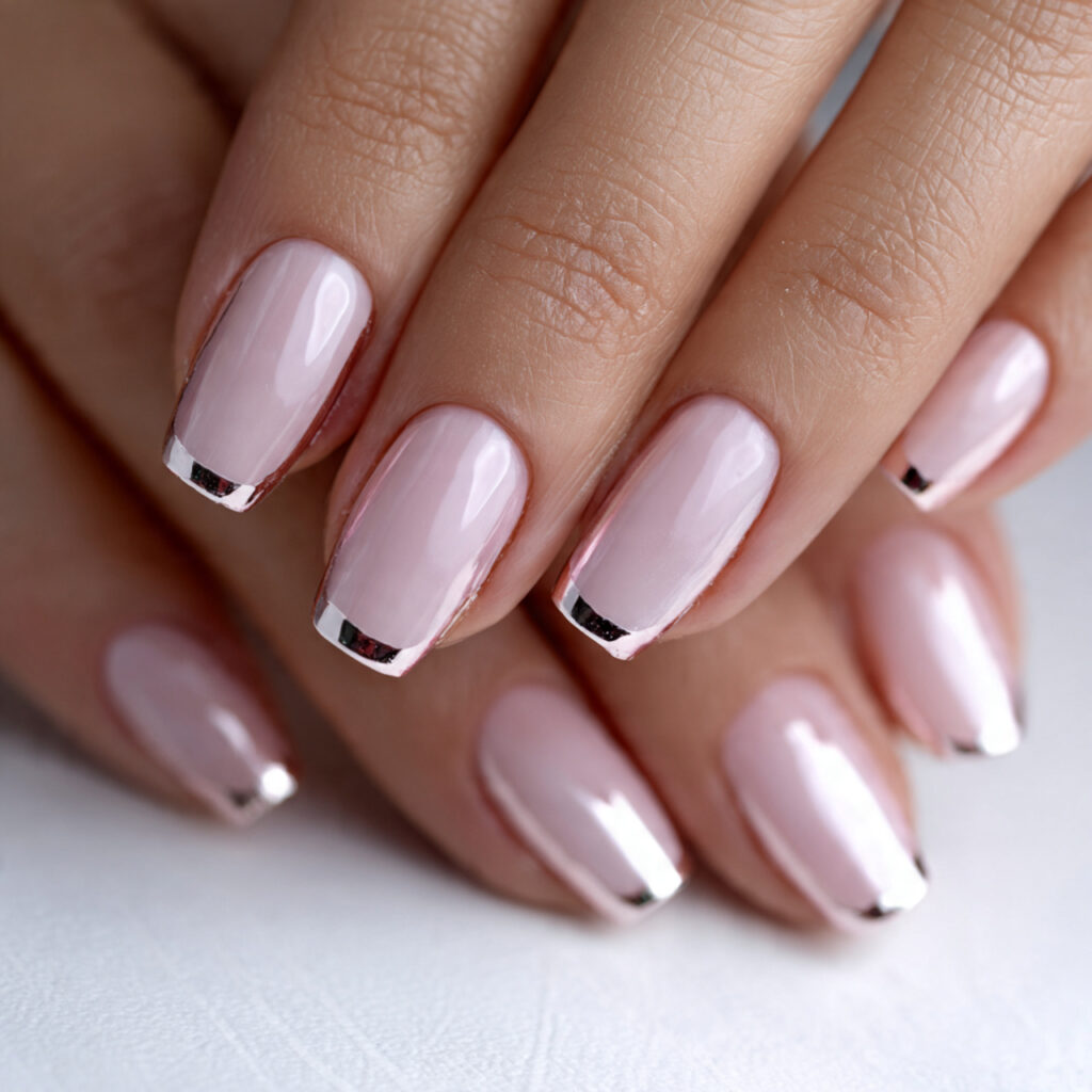 20 Trendy Chrome Nail Ideas to Make Your Nails Shine 6 a set of nails with shiny chrome
