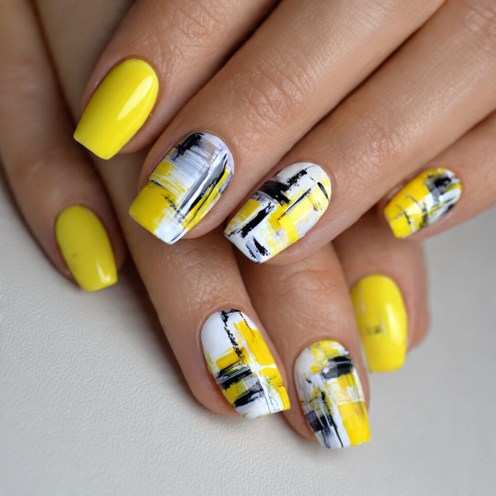 abstract yellow nails feel creative and free